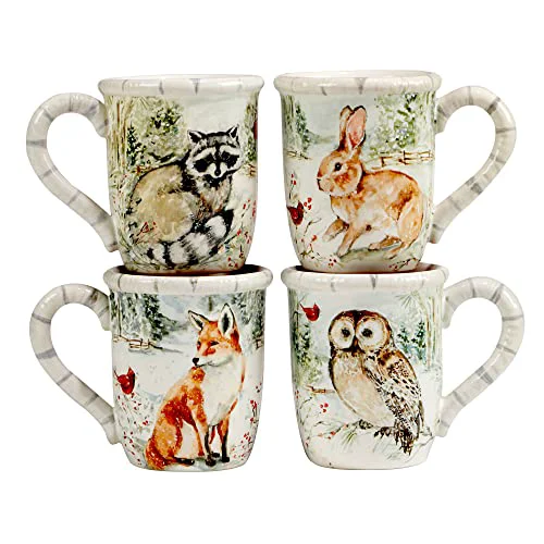 Fine Crafted Winter s Walk Set of 4 Ceramic Mugs 4 Count Environmentally Friendly