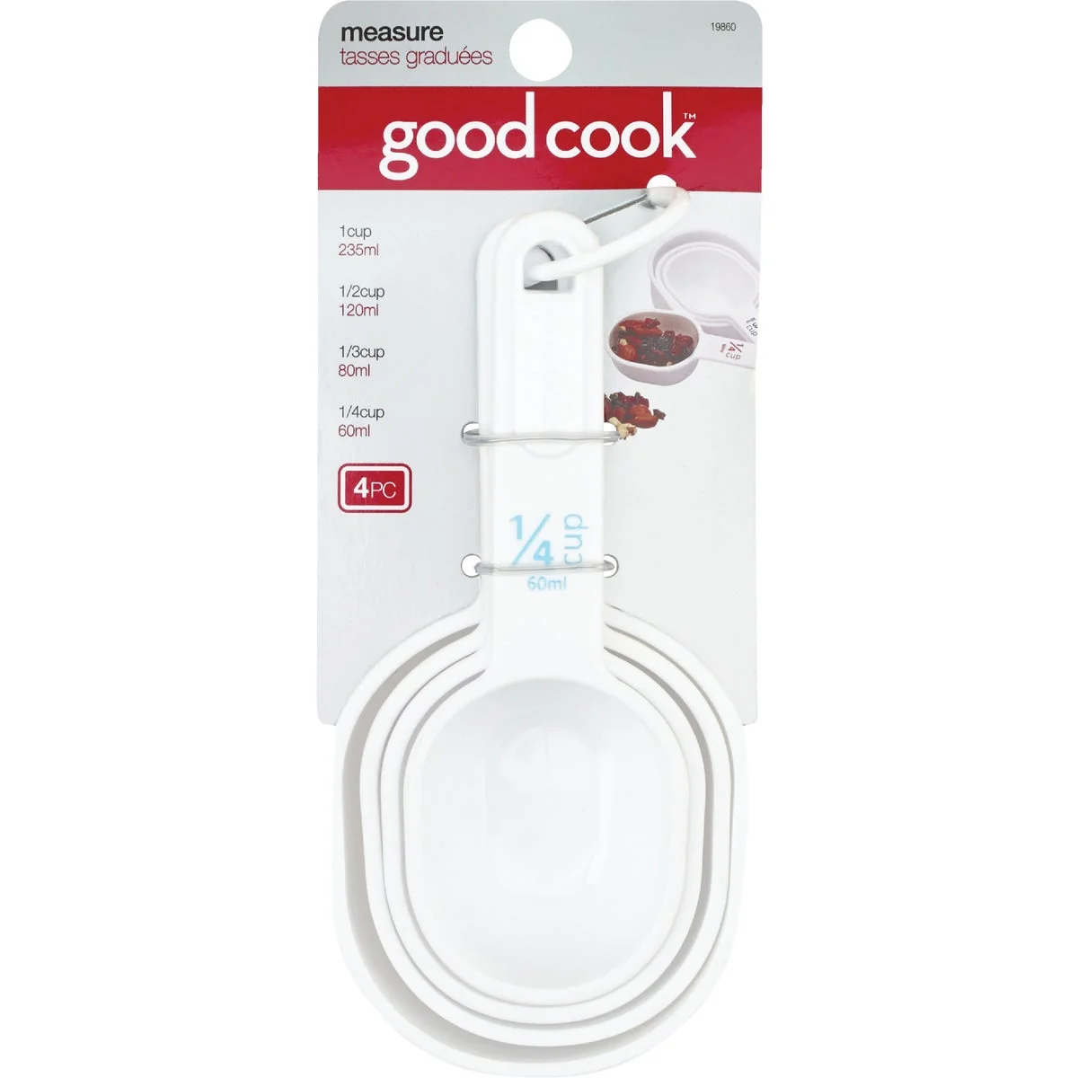 Lightweight Goodcook White Plastic Measuring Cups 4-Piece Recyclable
