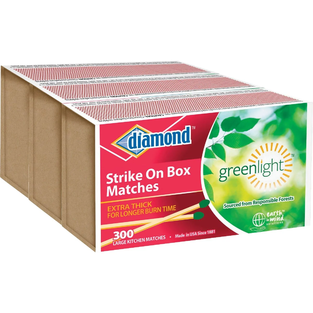 Original Diamond 2-3 8 In. 300-Count Strike on Box Kitchen Matches 3-Pack Pure