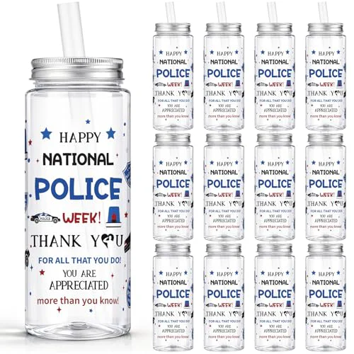 Dependable 24 Pcs National Police Week Tumbler 14.2oz Plastic with Lid Straw 24 Count Prestigious