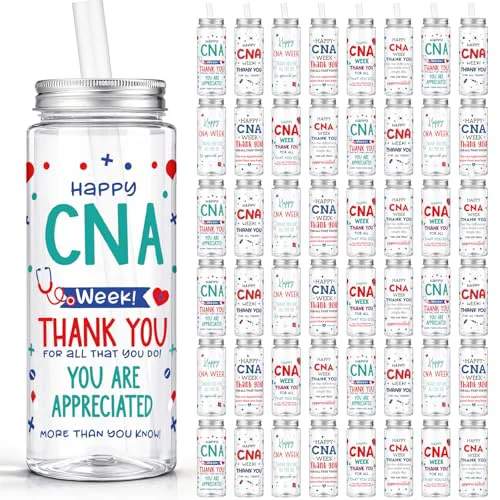Classic 24 Pcs CNA Week Appreciation Gifts 14.2oz Nursing Assistant Thank You Tumbler Cups with Lids and Straws Bulk Happy CNA Week Party Favors Medical Assistant Nursing Student Gifts 24 Count Smart