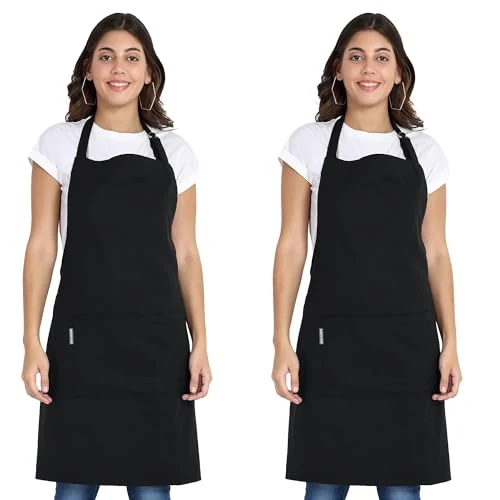 Professional Chef Aprons Recycled Cotton Kitchen Apron with an Adjustable Neck with Long Ties 2 Count Green