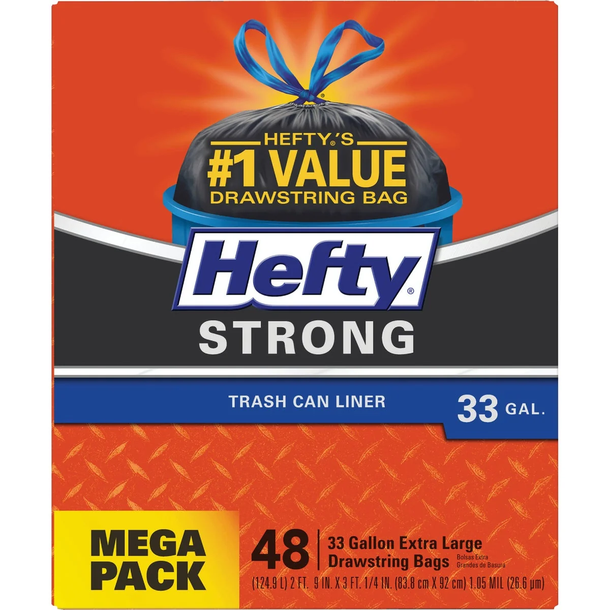 Breathable Hefty Strong 33 Gal. Extra Large Black Trash Bag 48-Count Safe