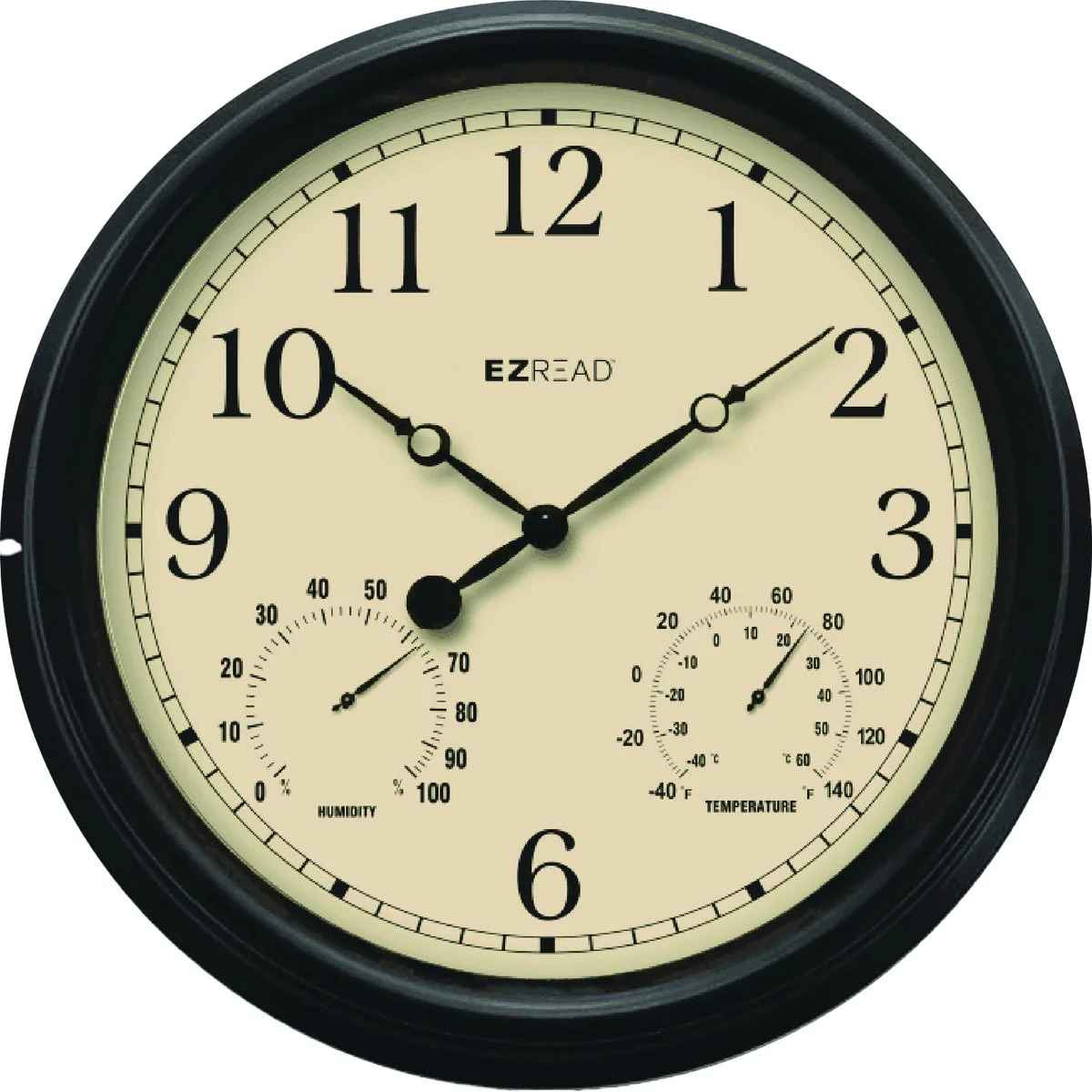 Traditional EZ Read 15 In. Black Indoor Outdoor Clock with Thermometer Hygrometer Modern