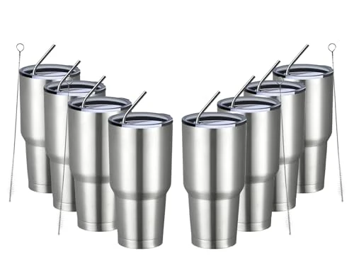 High-End 30oz Insulated Tumbler With Lids and Straws 8 Count Superior