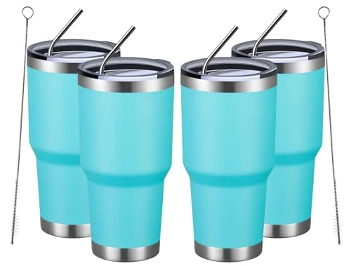 Professional 30oz Insulated Tumbler With Lids and Straws 4 Count Unique