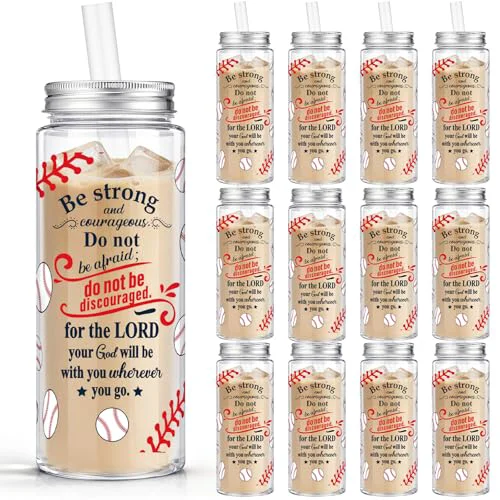 User-Friendly 12 Pcs Christian Baseball Cups with Straws Lids Sports Team Gift 12 Count Stylish