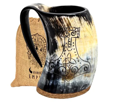 Efficient Viking Drinking Horn Mjolnir Engraving Mug 3 Count Traditional