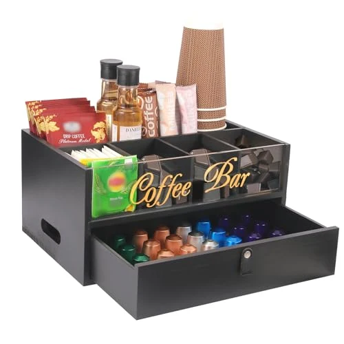 Powerful 2 Tier Coffee Bar Organizer with Clear Acrylic Top Organic