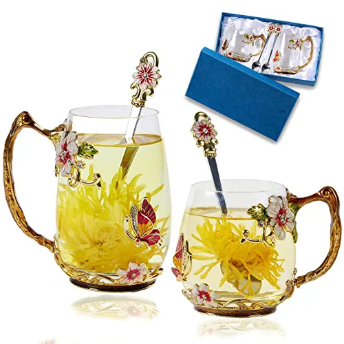 Fashionable Tea Cup Glass Coffee Mugs 2 Count Original Design