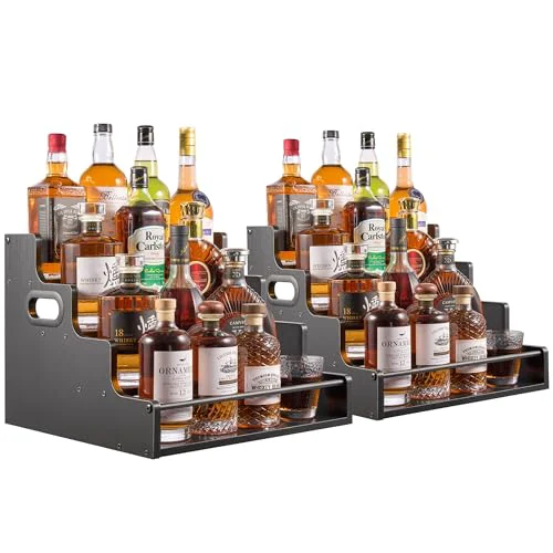 Green 2-Pack 4-Tier Liquor Bottle Display Shelf 16-Inch Black 2 Count Breathable