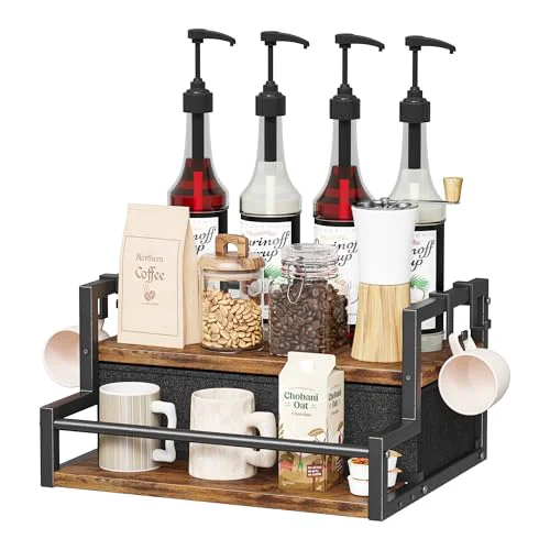 Elegant Coffee Syrup Organizer Rack with Coffee Pod Drawers and Cup Hook Carefully Designed