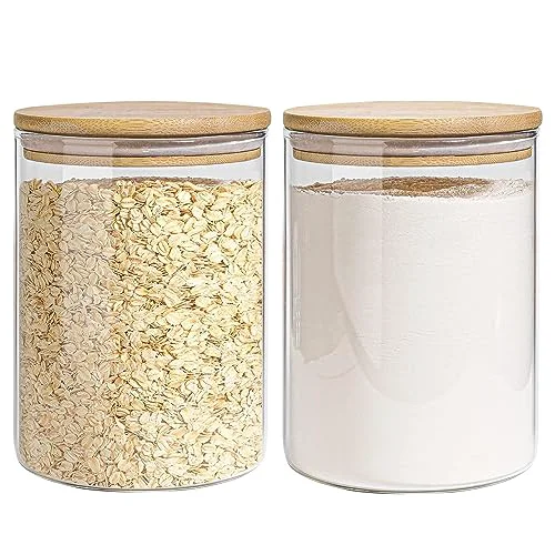 Sophisticated Glass Storage Jars Set Elegant Containers with Airtight Bamboo Lids Fast