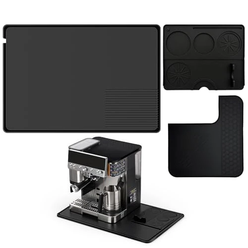 Relaxed 3-in-1 Silicone Mat Set for Ninja Luxe Cafe ES601 ES701 Espresso Machine– Top Mat Bottom Sliding Mat Tamping Station Pad Full Protection Non-Slip Coffee Machine Accessories Black 3 Count Functional