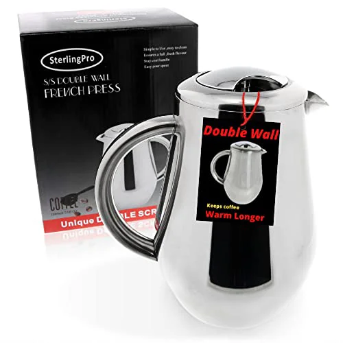 Proven Non Toxic Insulated Stainless Steel French Press Coffee Maker 34oz Smooth