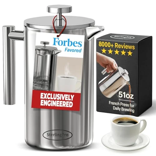 Functional Non Toxic Large Insulated Stainless Steel French Press Coffee Maker 51oz Capacity Soft