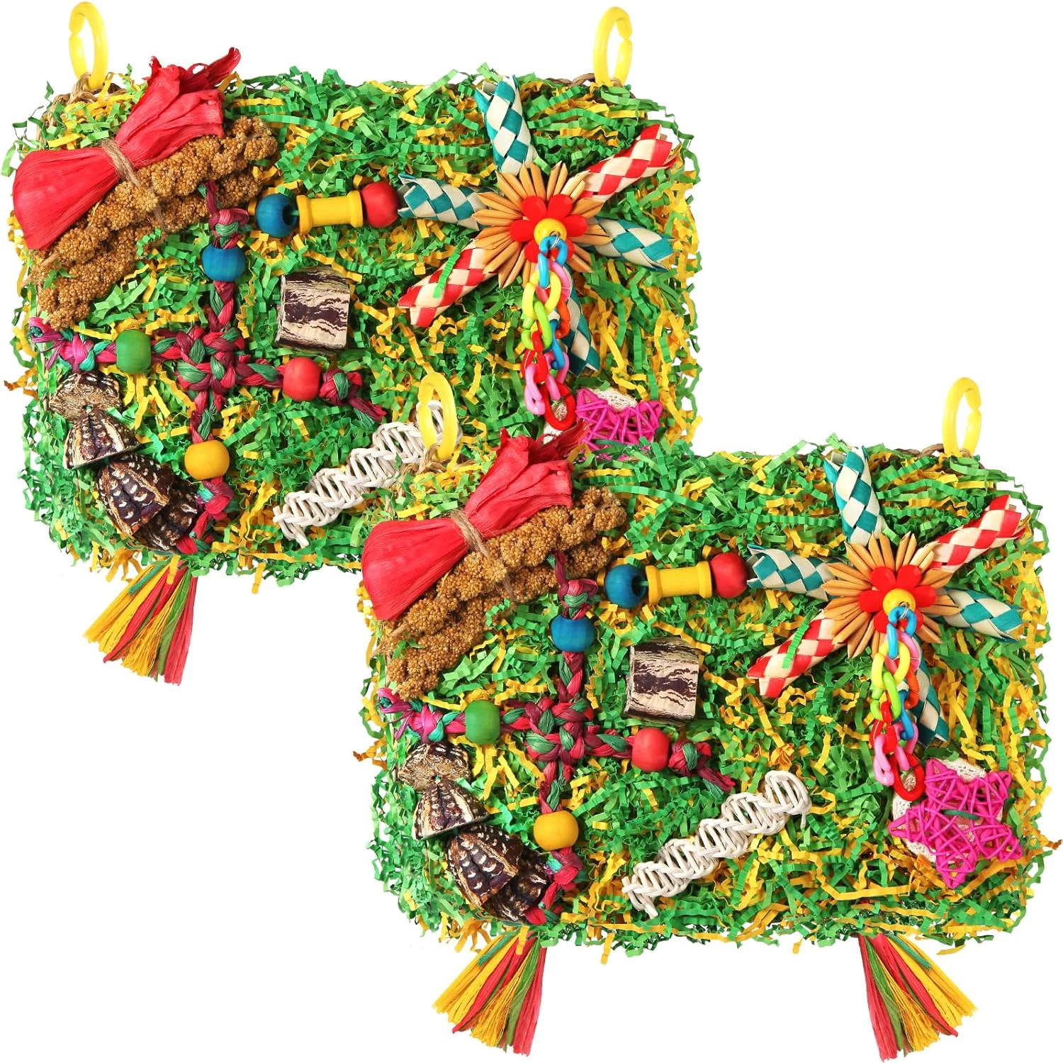 Reusable Bird Toys Parakeet Toys Large-Sized Parrot Foraging Shredding Cage Hanging Toys with Seagrass Mat for Budgies Cockatiels Lovebirds Conures Small Medium Parrots Solid