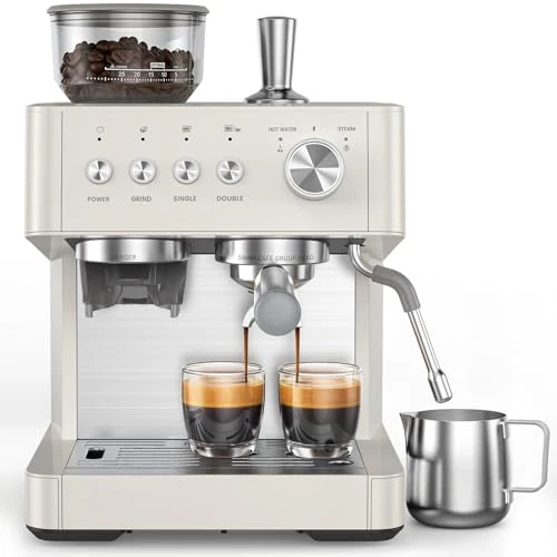 Reusable 2026 Upgrade 15 Bar Espresso Machine with Grinder Milk Frother Steam Wand 58mm Commercial Espresso Maker for Home Coffee Maker with Grinder for latte Cappuccino Consistent