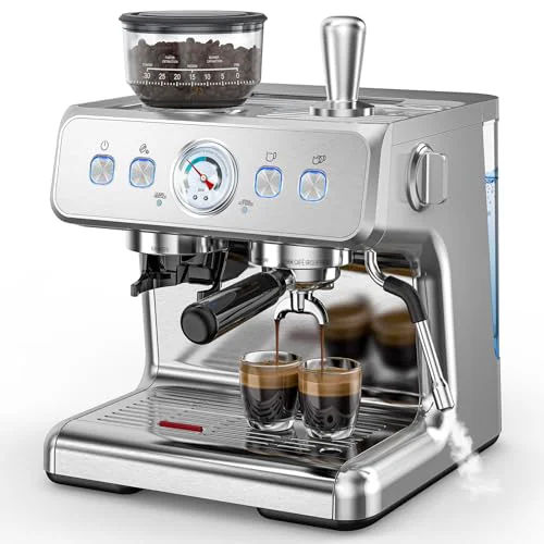 Enhanced 20 Bar Espresso Machine with Grinder Milk Frother Steam Wand Powerful