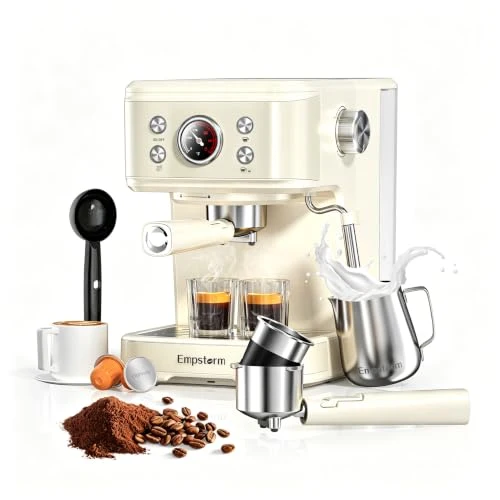 Recyclable 04E 20 Bar Espresso Machine with Milk Frother Steam 1100W Cream white Refined
