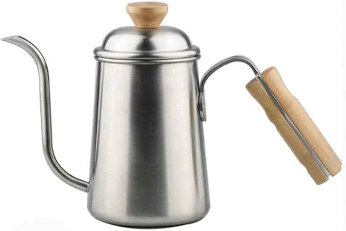 Crafted Long Narrow Spout Coffee Pot Stainless Steel Wooden Hand Pour Over Drip Kettle for Maker High-Performance