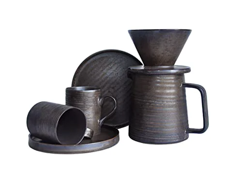 Contemporary Handmade Stoneware Pour Over Drip Coffee Maker Cups Set Professional
