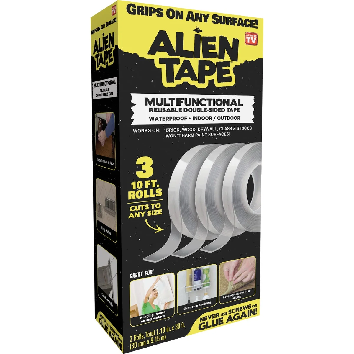 Smart Alien Tape Reusable Double-Sided Transparent Tape 3-Roll Eco-Friendly