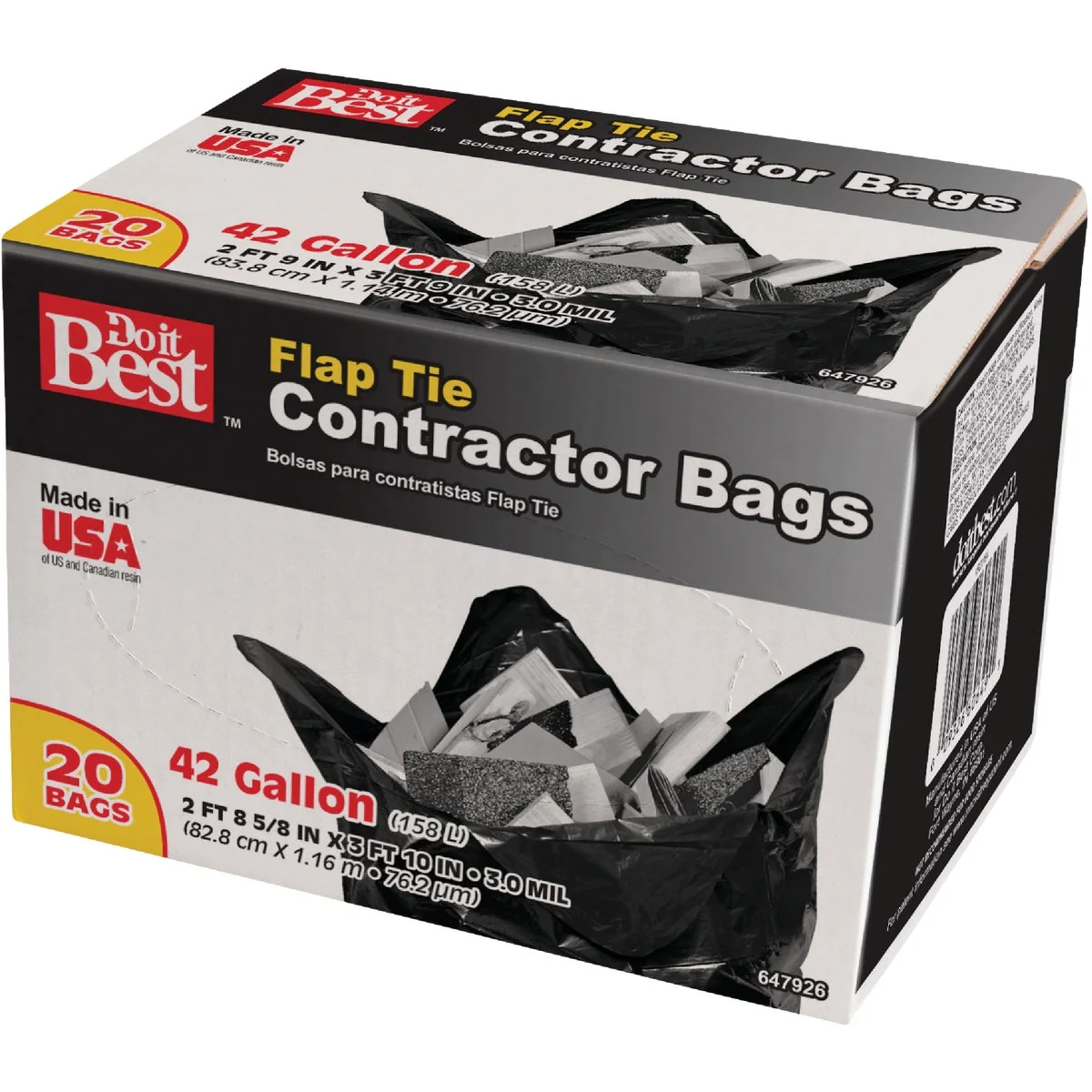 Proven Do it 42 Gal. Flap Tie Contractor Black Trash Bag 20-Count Pure