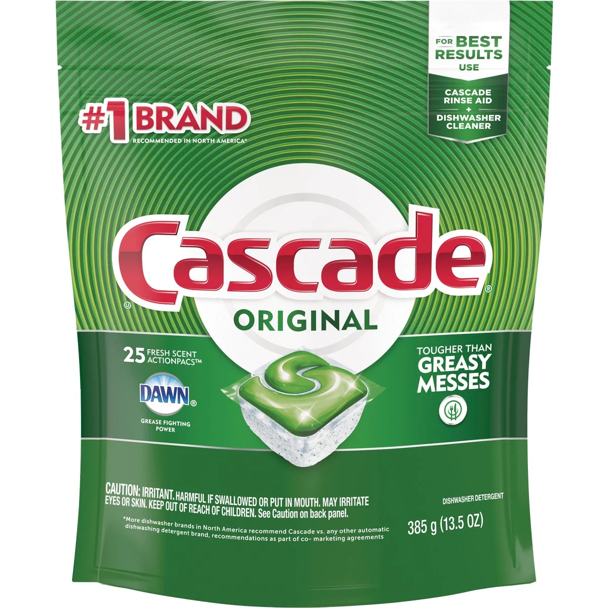 Eco-Friendly Cascade Action Pacs Fresh Dishwasher Detergent Tabs 25 Count Long-Lasting