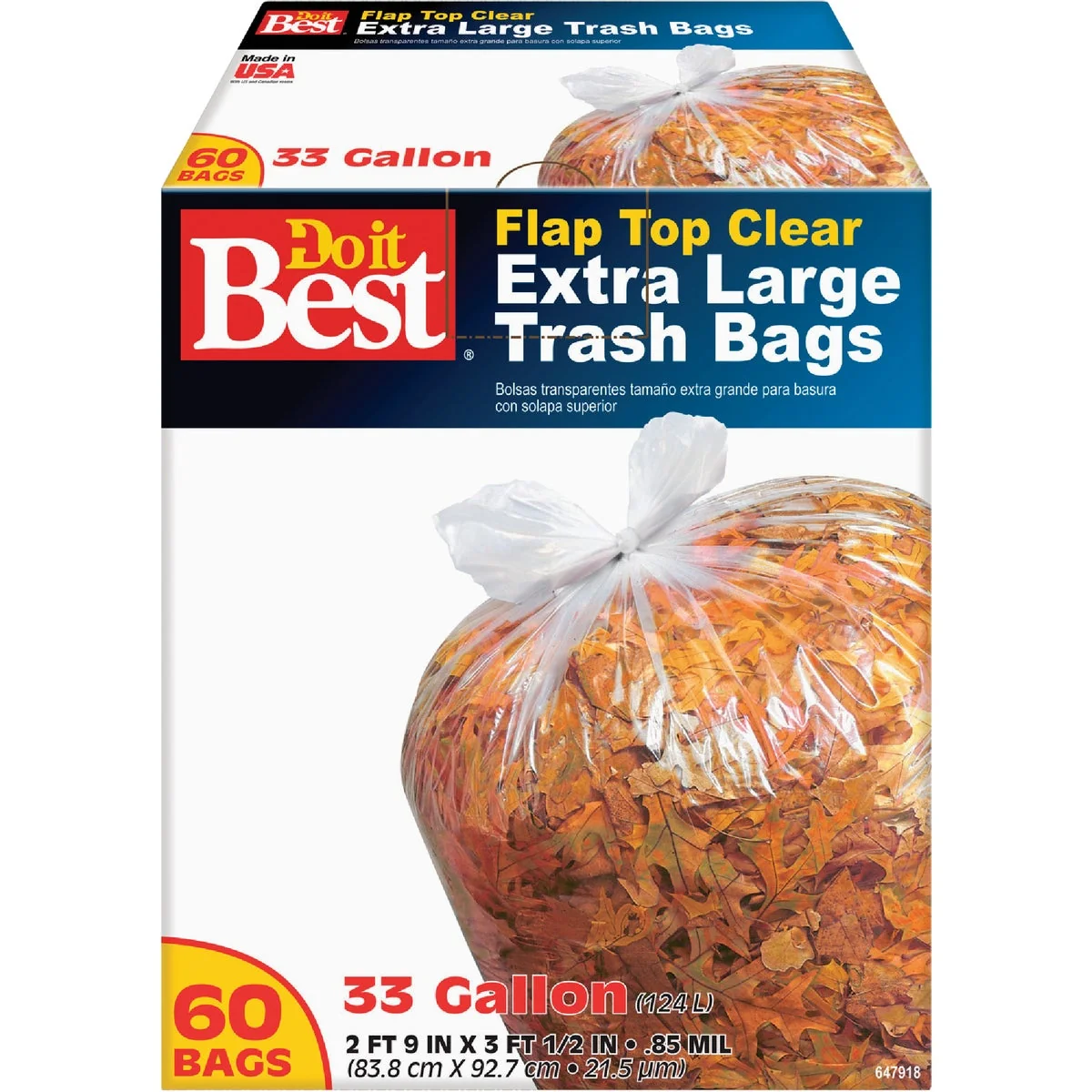 Convenient Do it 33 Gal. Extra Large Clear Trash Bag 60-Count Smart