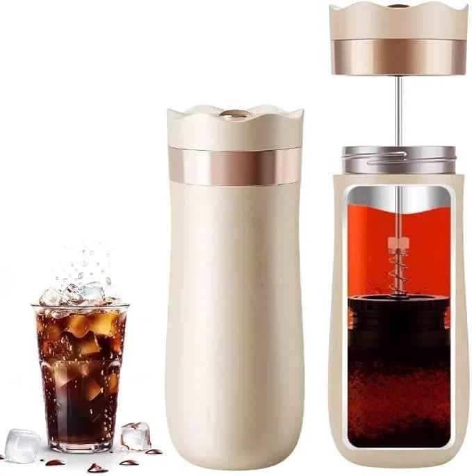 Durable Travel French Press Coffee Maker 12oz Portable French Coffee Cup Double Walled Stainless Steel Vacuum Insulated Coffee Mug and Tea Maker Mini Vacuum Great for Camping and Traveling Luxury