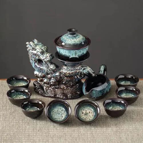 High-End Chinese Gongfu Tea Set Ceramic Teapot with Infuser Green