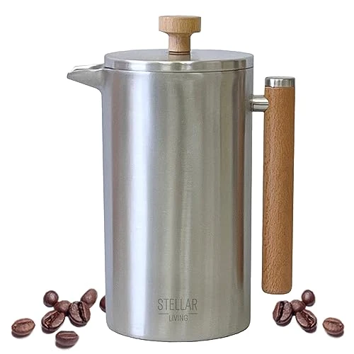 Traditional Stellar Living 34 OZ Stainless Steel French Press Coffee Maker with Double Vacuum Insulation 34 Ounce Genuine