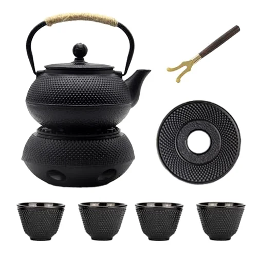 Consistent 20.3oz Small Cast Iron Teapot Set with Warmer Prestigious