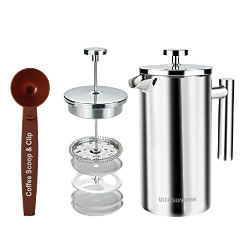 Official 34oz French Press Coffee Maker Stainless Steel Double Wall Breathable