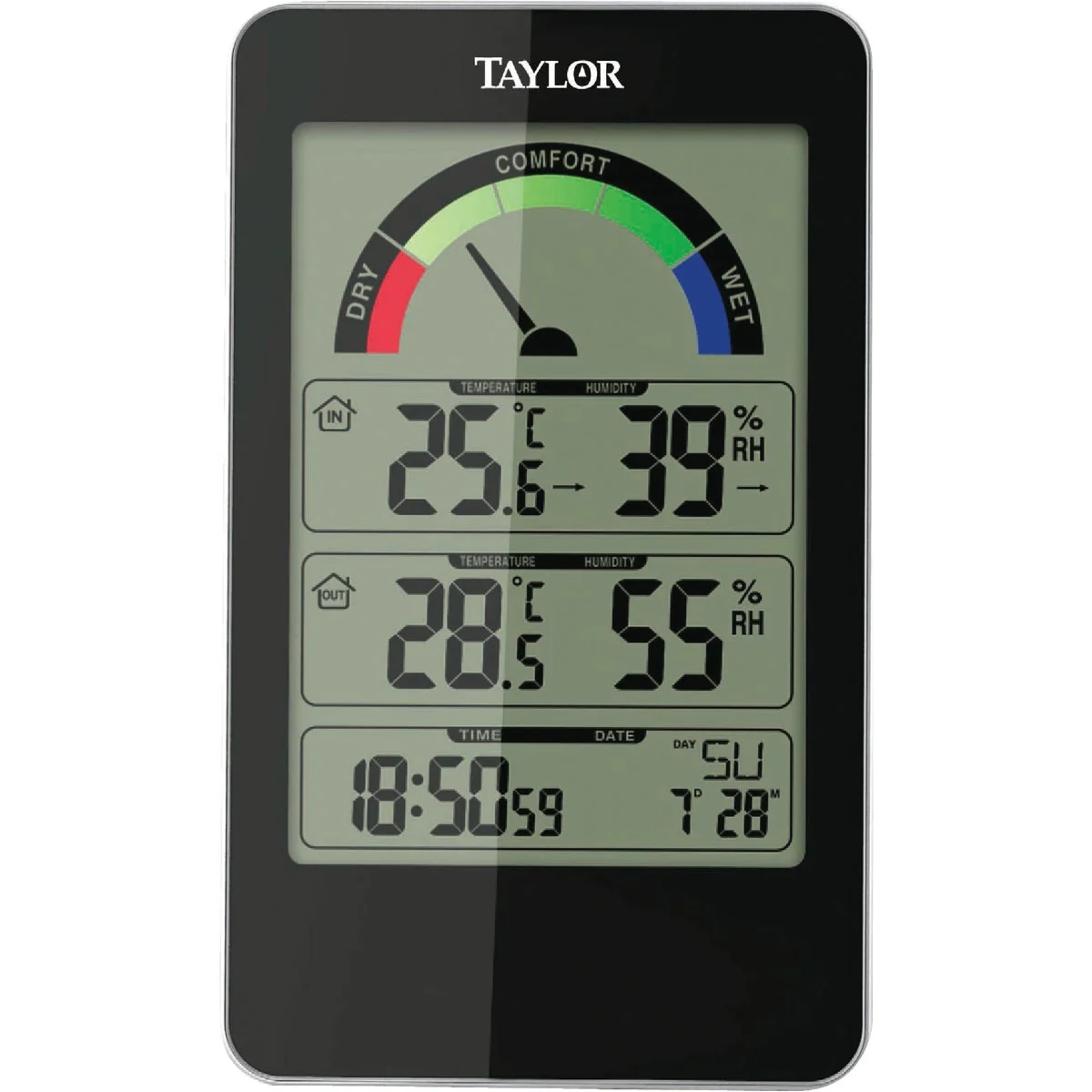 Solid Taylor Fahrenheit Celsius Digital 14 to 122 F -10 to 50 C Hygrometer Thermometer Casual