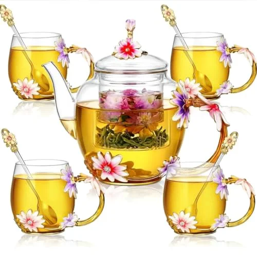 Healthy 5 Pcs Floral Glass Tea Set 5 Count Exclusive