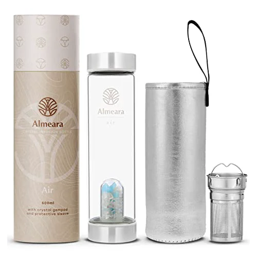 Unique Crystal Water Bottle with Aquamarine Stones and Clear Quartz Removable Gemstones Powerful