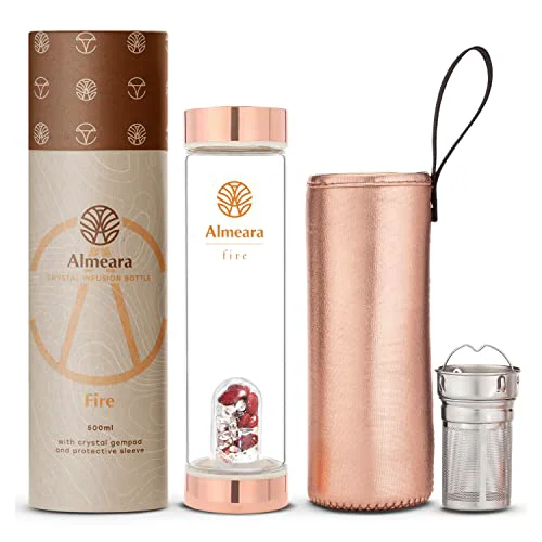 Smart Crystal Water Bottle with Red Jasper Stones Clear Quartz Removable Gemstones Optimized