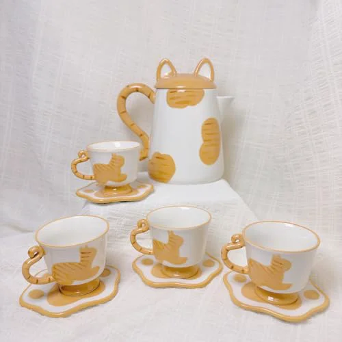 Carefully Designed Ceramic Cat Tea Set Safe