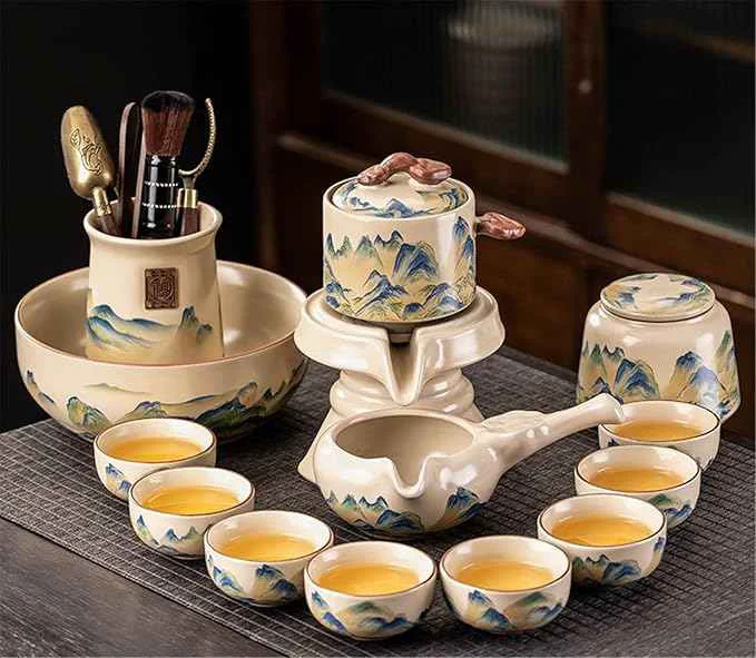 Expertly Made Ru Kiln Automatic Gongfu Tea Set Rotating Pouring Teapot-suit5 Exceptional