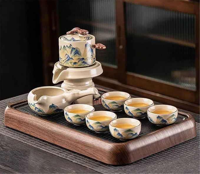 Effective Ru Kiln Automatic Gongfu Tea Set Rotating Pouring Teapot-suit6 First-Class