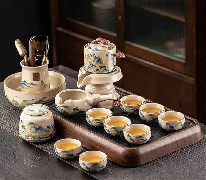 Proven Ru Kiln Automatic Gongfu Tea Set Rotating Pouring Teapot-suit9 Excellent