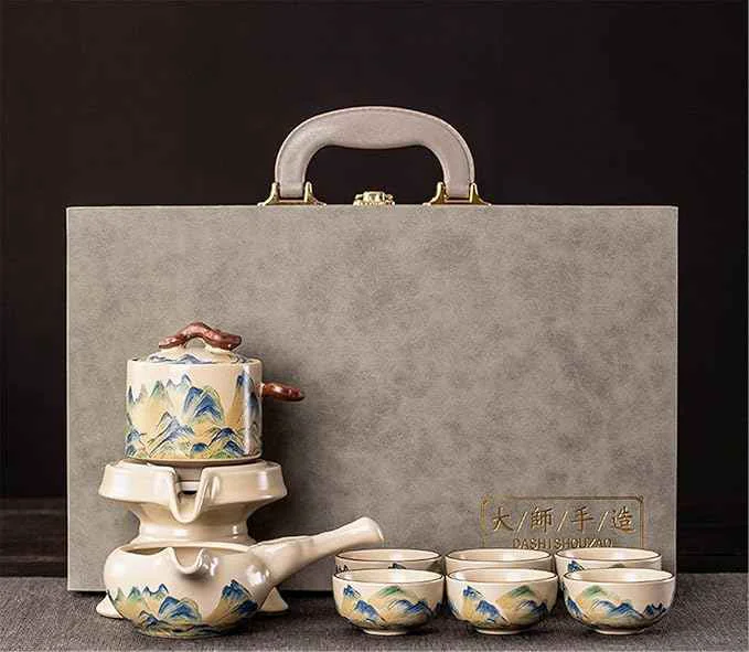 Top-Quality Ru Kiln Automatic Gongfu Tea Set Rotating Pouring Teapot-suit10 Easy-to-Use