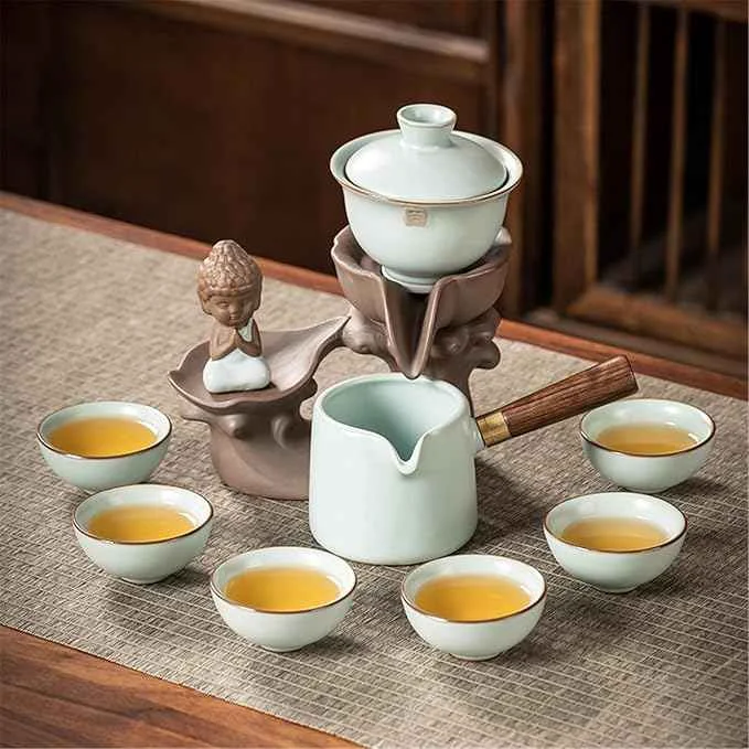 Long-Lasting Ceramic Ge Kiln Automatic Tea Set Easy Brewing Teapot and Cups-suit14 Dependable