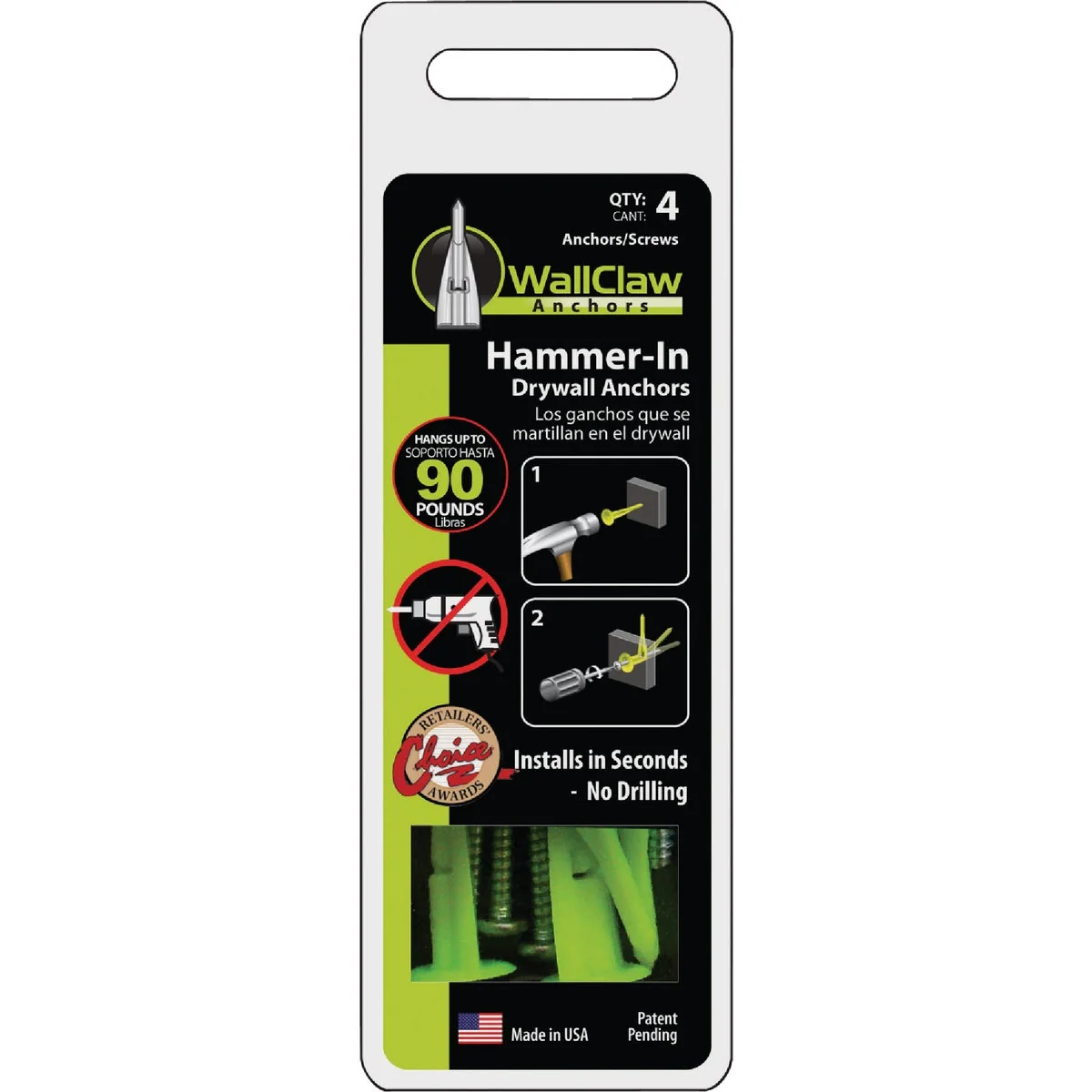 High-Quality WallClaw Anchor 8 Thread x 1-1 4 In. Green Drywall Plastic Anchor 4 Ct. Expertly Made