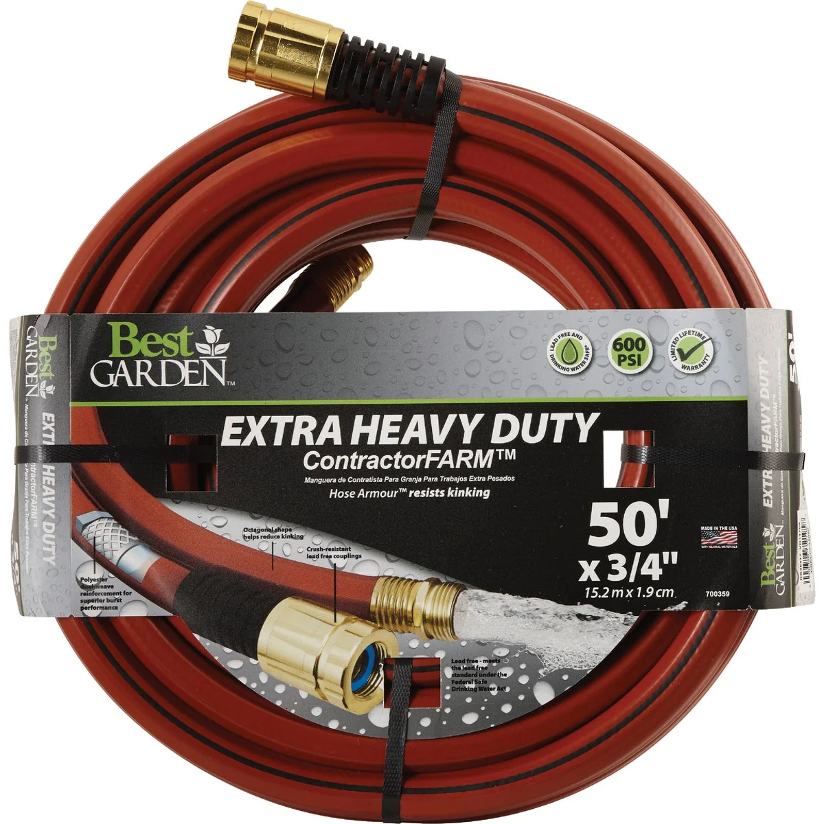 Eco-Friendly Garden 3 4 In. Dia. x 50 Ft. L. Drinking Water Safe Contractor Hose Classic