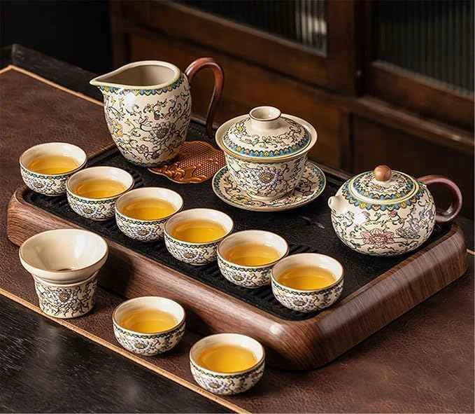 World-Class Ru Kiln Enamel Gongfu Tea Set Gaiwan and Teacup Collection-suit19 Original Design