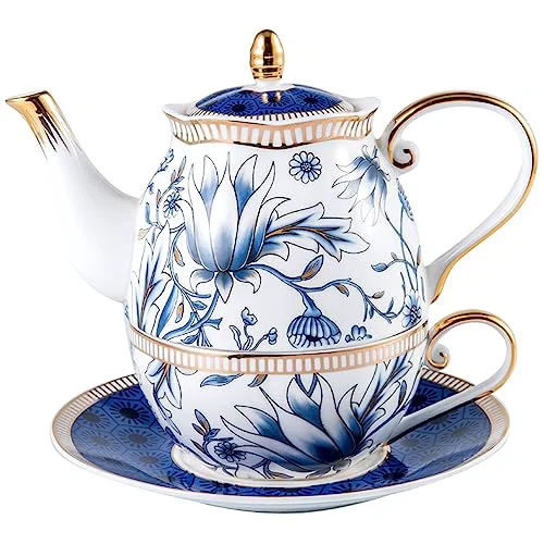 Durable Tea for One Teapot and Cup Set 4 Count High-End