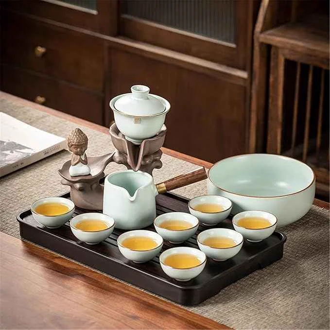 First-Class Ceramic Ge Kiln Automatic Tea Set Easy Brewing Teapot and Cups-suit22 Innovative